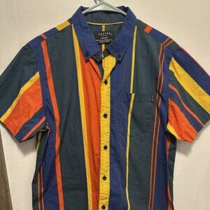 Empyre Mens Striped Multicolored Short Sleeve Collared Button Down Shirt Size M